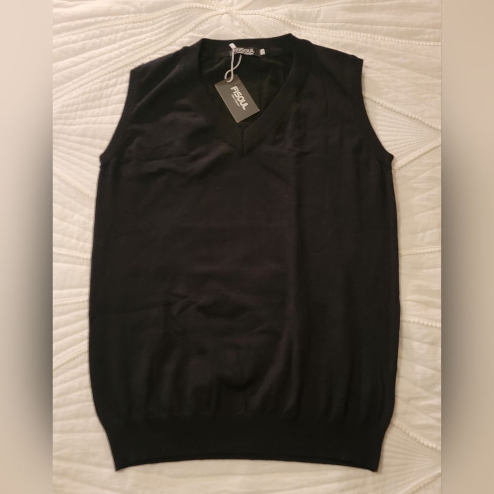 Fisoul Black Sleeveless V Neck Sweater Vest NEW